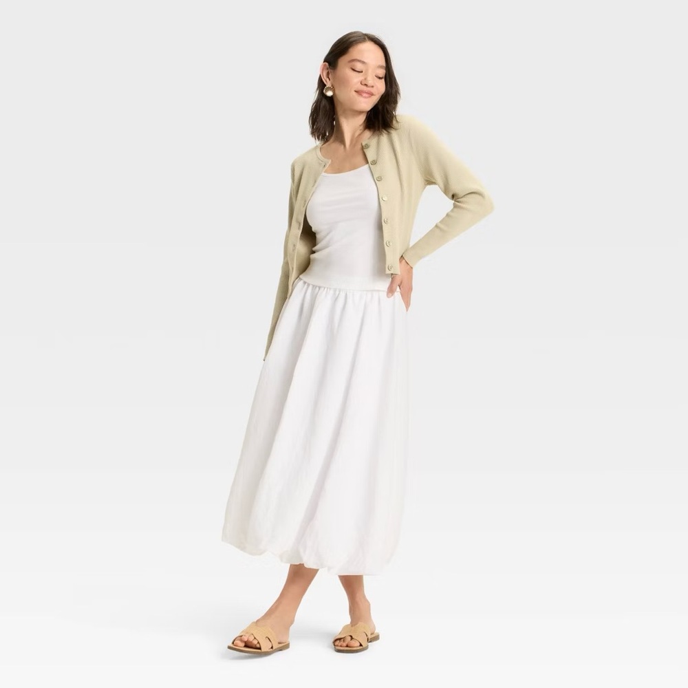 Women's Midi A-Line Skirt - A New Day White